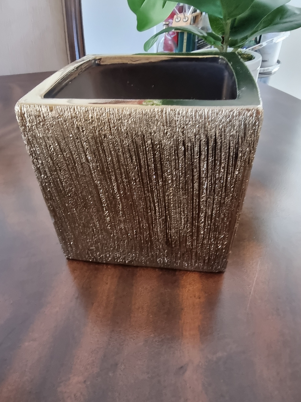 Gold Textured Square Decorative Planter - Brand
